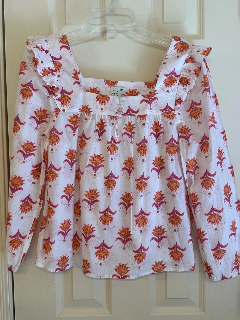 J. Crew White Tunic with Orange and Pink Floral Print